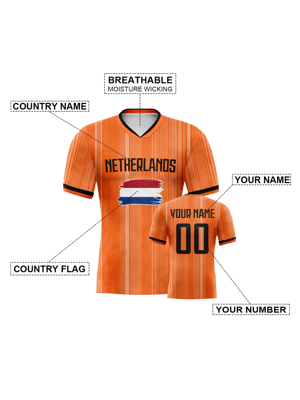 Custom Netherlands Soccer Jersey Personalized Soccer Shirt with Name & Number Team Football Jerseys Soccer Lover Gifts for Fan