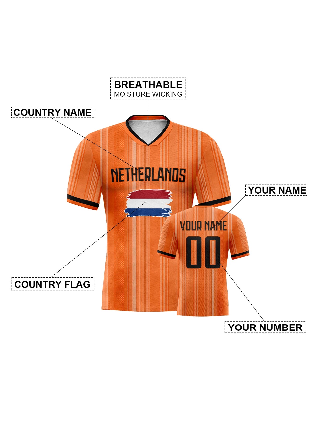 Custom Netherlands Soccer Jersey Personalized Soccer Shirt with Name & Number Team Football Jerseys Soccer Lover Gifts for Fan