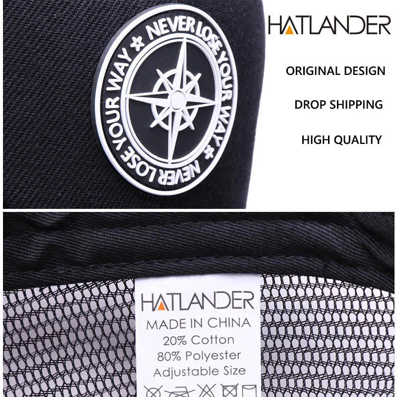HATLANDER Original Baseball caps for men women black snapback cap high quality cool hip hop cap 6panels bone mesh truck cap hat