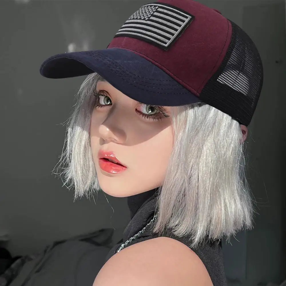 USA Flag Snapback Hat Adjustable Breathable Mesh Baseball Cap American Flag Trucker Hat for Men Women Patriotic Party Supplies