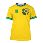 Brazil National Team 10 Soccer Jersey, Classic Yellow Brazil Flag Football Shirt, Retro Style Casual Sports Tee for Fans
