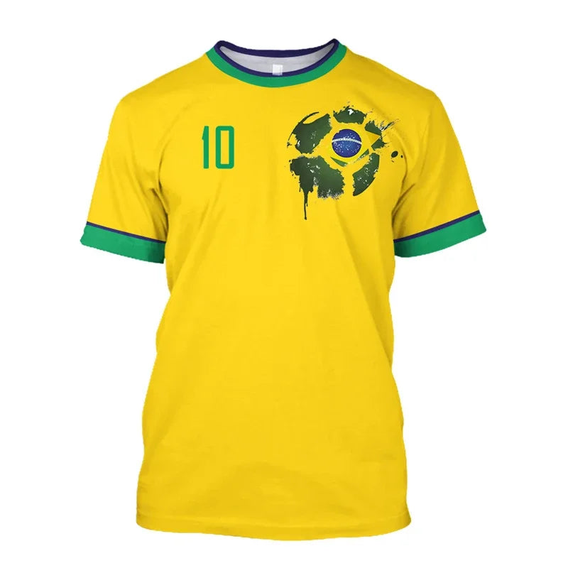Brazil National Team 10 Soccer Jersey, Classic Yellow Brazil Flag Football Shirt, Retro Style Casual Sports Tee for Fans