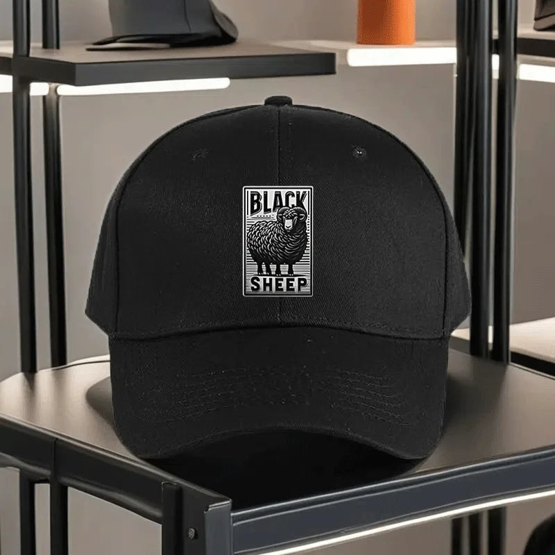 Outdoor Sports Snapback Cap in Black with The "Black Sheep" Logo - Adjustable Vintage Design, Perfect for Any Season, Everyday U