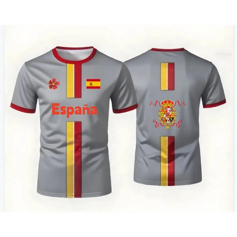 Spain Football Jerseys With Flag Graphics National Emblem T-Shirts 3D Printed Jerseys Smart Casual Wear Oversized T-Shirts
