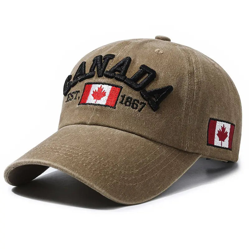 Vintage Washed Cotton Baseball Cap Men Canada Flag 3D Embroidery Dad Hat Women Retro Snapback Casquette Gorras