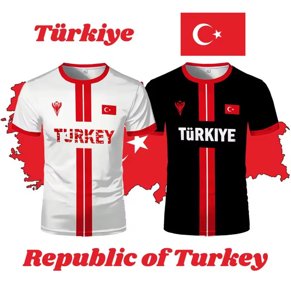 Turkey Football Jersey Breathable Quick-drying Sports Short-sleeved T-shirt Turkish Flag 3D Printed Fashion Loose Men's T Shirts