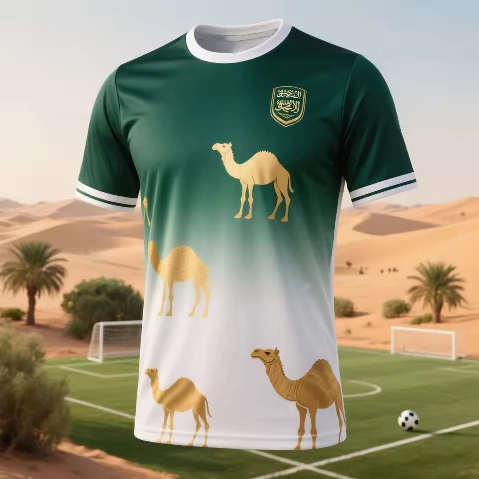 Fashion Saudi Arabia Flag Football Jersey T Shirts Trend Summer National Emblem 3D Printed Sports Tees Loose Breathable Y2k Tops