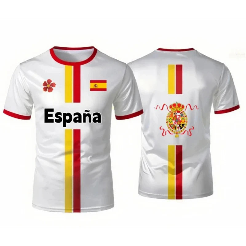 Spain Football Jerseys With Flag Graphics National Emblem T-Shirts 3D Printed Jerseys Smart Casual Wear Oversized T-Shirts