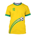 Brazil National Team 10 Soccer Jersey, Classic Yellow Brazil Flag Football Shirt, Retro Style Casual Sports Tee for Fans