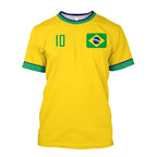 Brazil National Team 10 Soccer Jersey, Classic Yellow Brazil Flag Football Shirt, Retro Style Casual Sports Tee for Fans