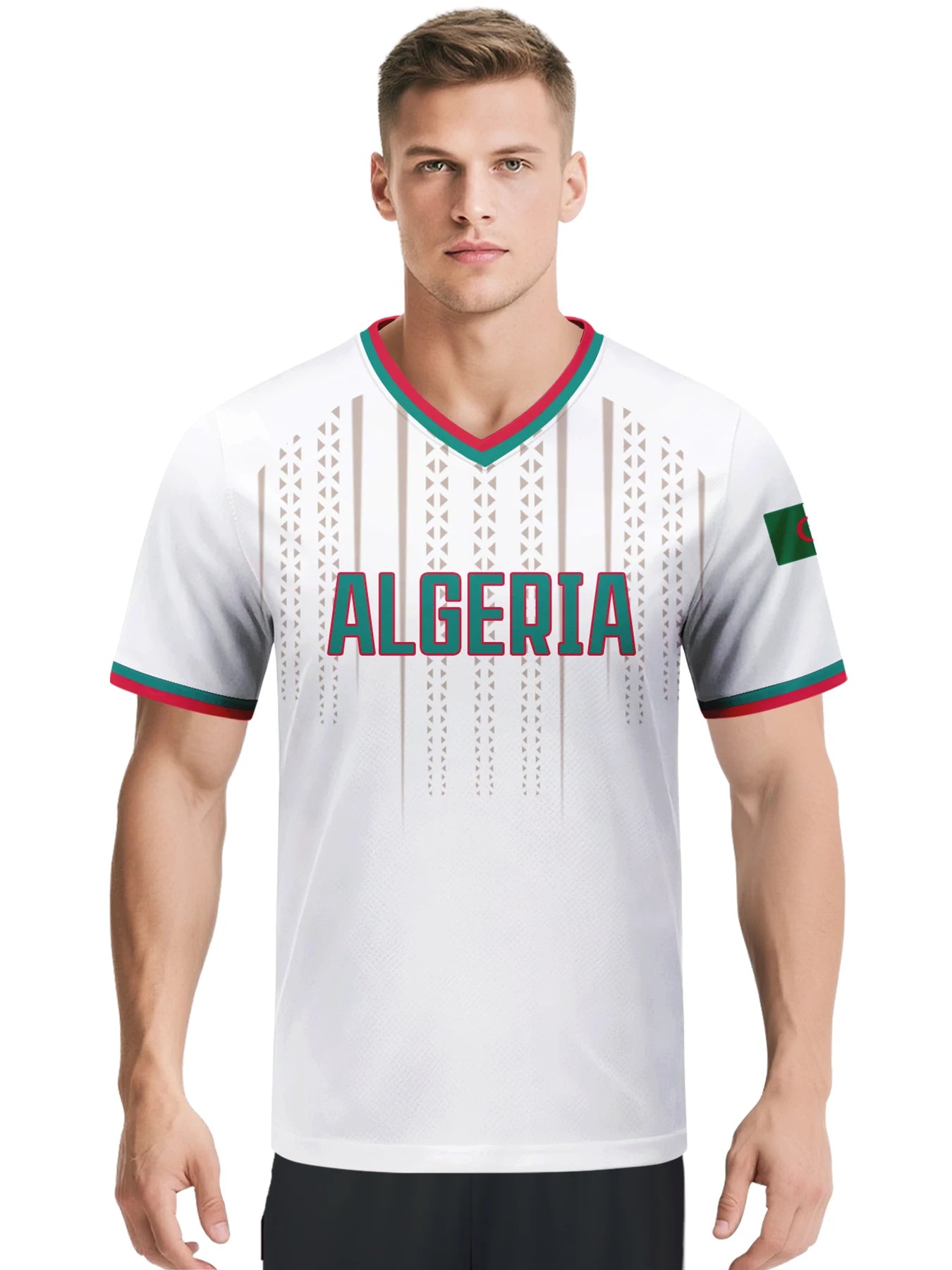 Custom Algeria Soccer Jersey Personalized with Name Number Breathable V-neck Football Team Shirt for Men Youth Women