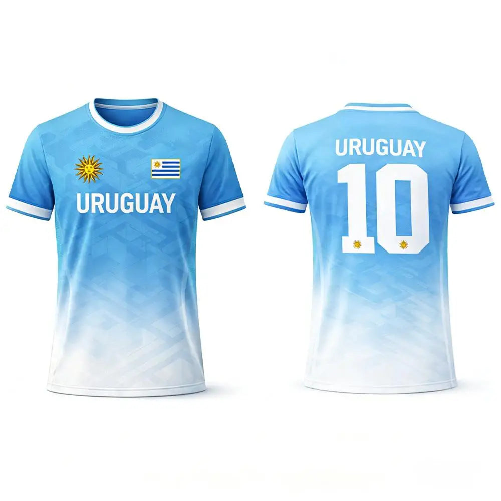 Uruguay National Team #10 Soccer Jersey T-Shirt, Men Women Quick Dry Breathable Football Fan Streetwear Tee