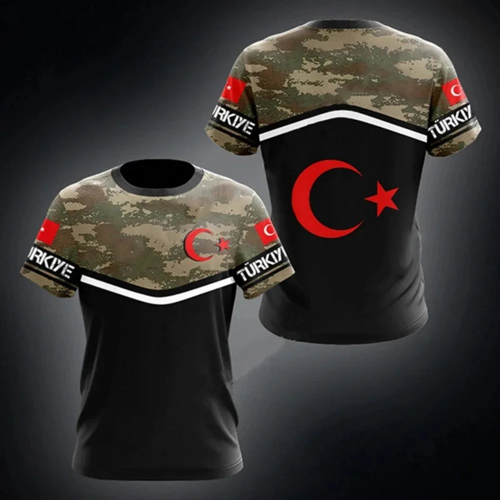 Turkey National Team Jersey - Athletic Tee with Crescent Star & Flag Patches, Ideal for Sports Fans & Patriotic Streetwear