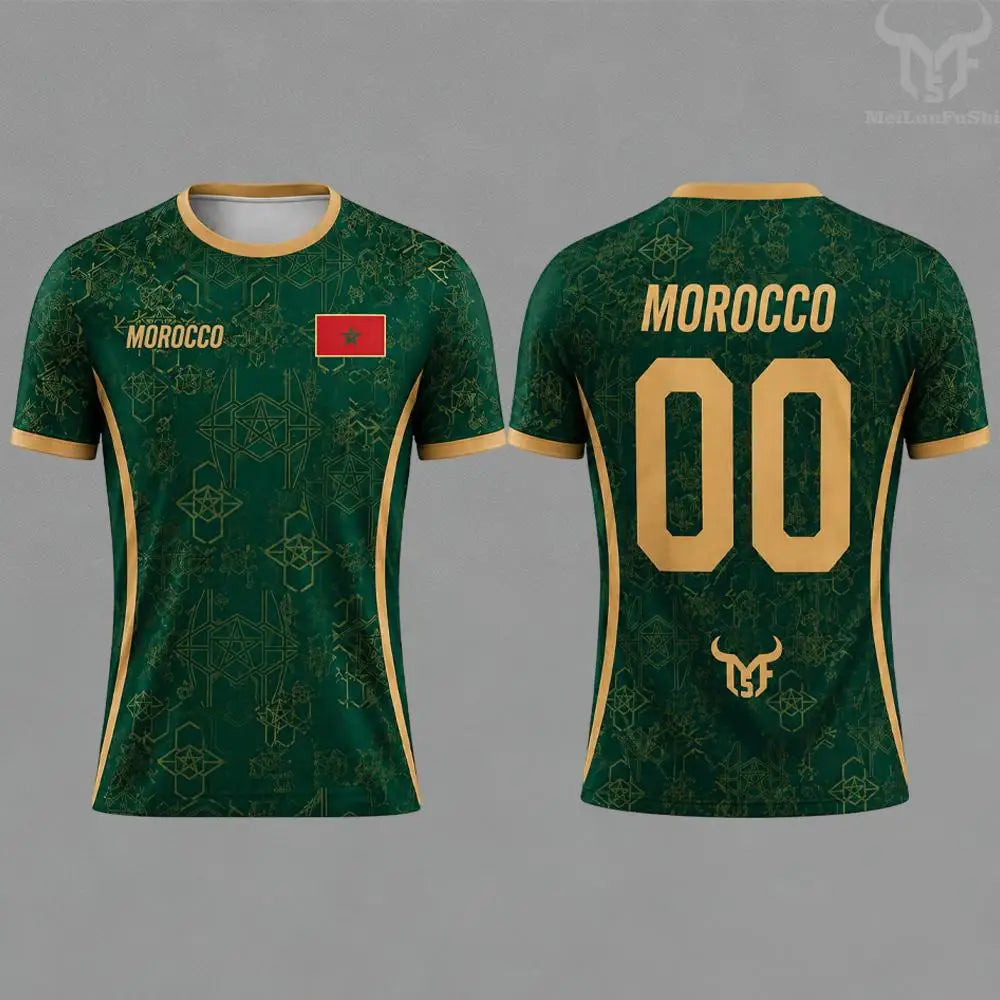 2026 Morocco Flag Print Jersey Men's Quick-Drying Breathable Sports T-Shirt Unisex Personalized Name And Number Soccer Tees