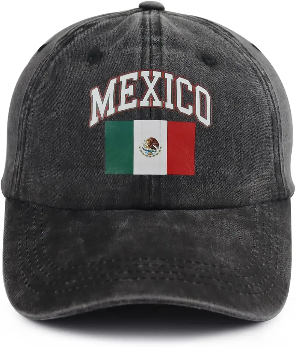 Mexico Flag Hat for Men Women, Print Adjustable Cotton Washed Mexican Patriotic Baseball Cap