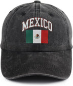 Mexico Flag Hat for Men Women, Print Adjustable Cotton Washed Mexican Patriotic Baseball Cap