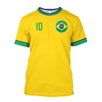 Brazil National Team 10 Soccer Jersey, Classic Yellow Brazil Flag Football Shirt, Retro Style Casual Sports Tee for Fans