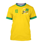 Brazil National Team 10 Soccer Jersey, Classic Yellow Brazil Flag Football Shirt, Retro Style Casual Sports Tee for Fans