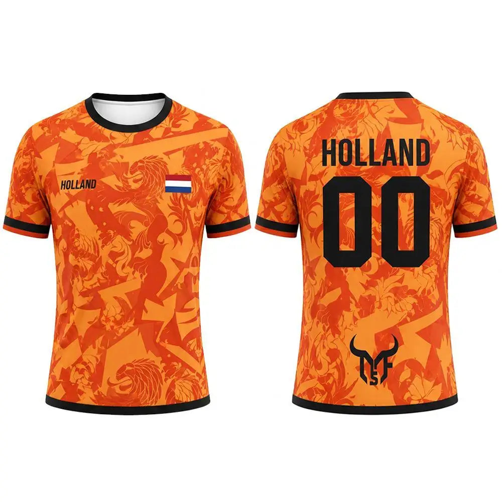 Netherlands Flag Print Football Jersey Outdoor Casual Breathable Short Sleeve Tops Summer Men Gym Sports Training Soccer T-shirt
