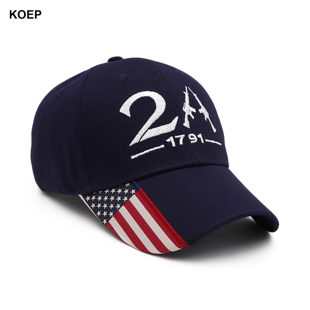 KOEP 2A USA Flag Baseball Caps Fishing Hiking Cap 2D Embroidery Outdoor Sports Snapback Hats