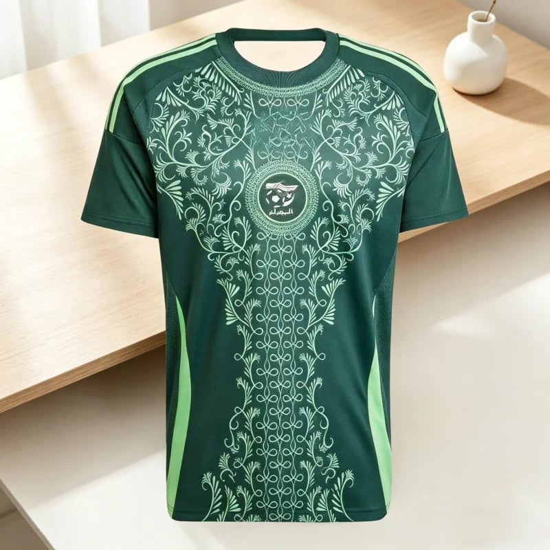 2026 New Summer Algeria Inspired Football Jersey Family Matching Outfit Green Print Quick Dry T-shirt for Men Women Kids Tees