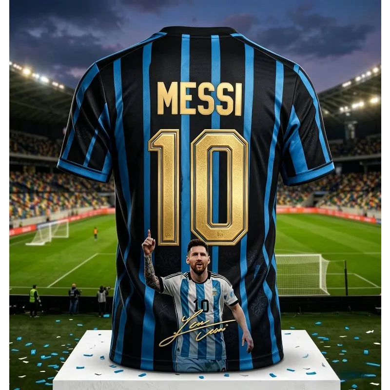 Messi #10 Argentina Football Jersey Blue White Striped 3D Print Shirt Men Women Soccer World Cup Fan Short Sleeve Tops