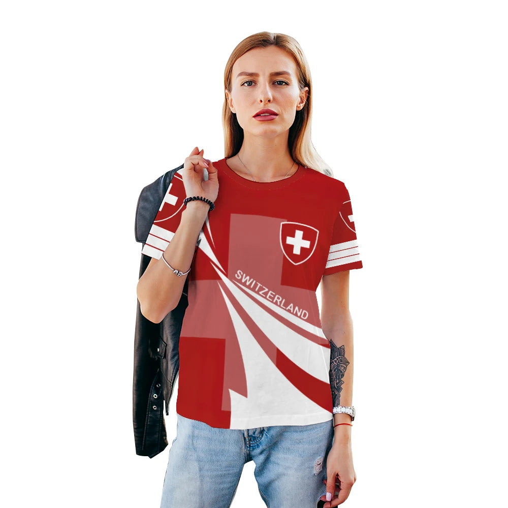 Swiss Flag Soccer Jersey T-shirts Summer Men Short Sleeved Casual Sports T Shirt Switzerland Football Clubs Fashion Man Clothes