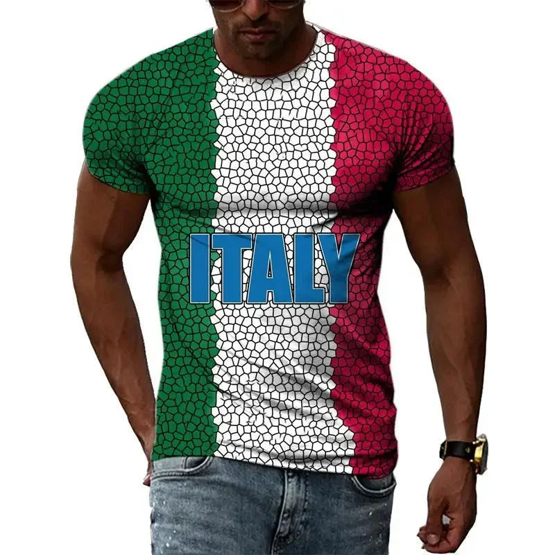 ITALY Flag 3D Print Sports Quick-dry Breathable Men T-shirt Outdoor Football Jersey Team Short-sleeve Parent-child Top Clothing