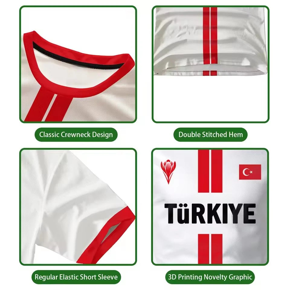 Turkey Football Jersey Breathable Quick-drying Sports Short-sleeved T-shirt Turkish Flag 3D Printed Fashion Loose Men's T Shirts