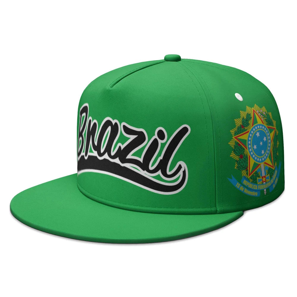Brazil Free Custom Name Number Flat Brimmed Cap Portugal Flag Portuguese Print Photo Brasil Federativa Country Hip-hop Hat