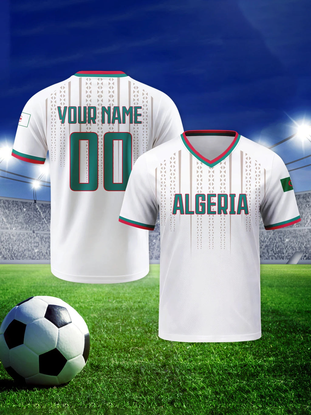 Custom Algeria Soccer Jersey Personalized with Name Number Breathable V-neck Football Team Shirt for Men Youth Women