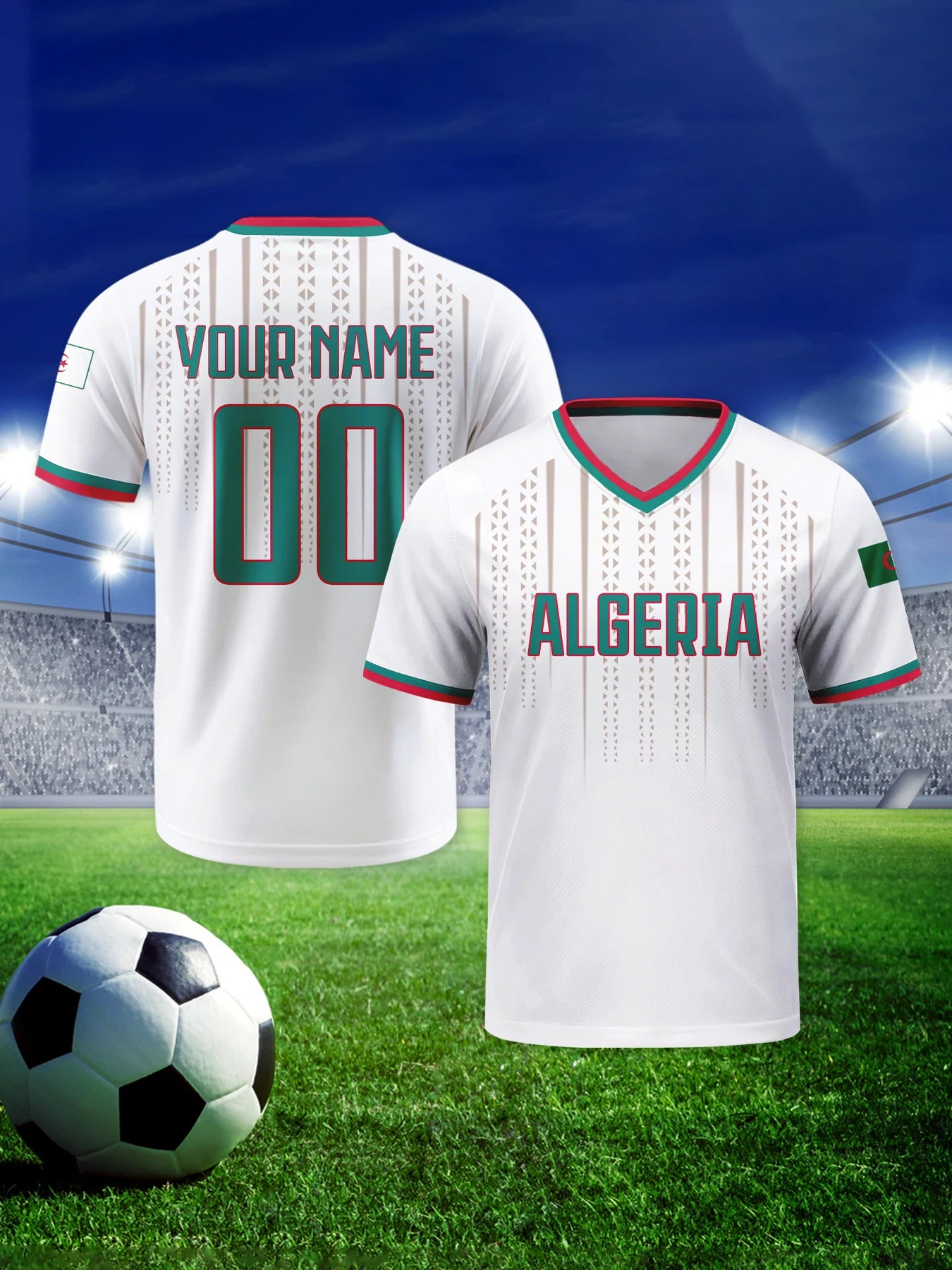 Custom Algeria Soccer Jersey Personalized with Name Number Breathable V-neck Football Team Shirt for Men Youth Women