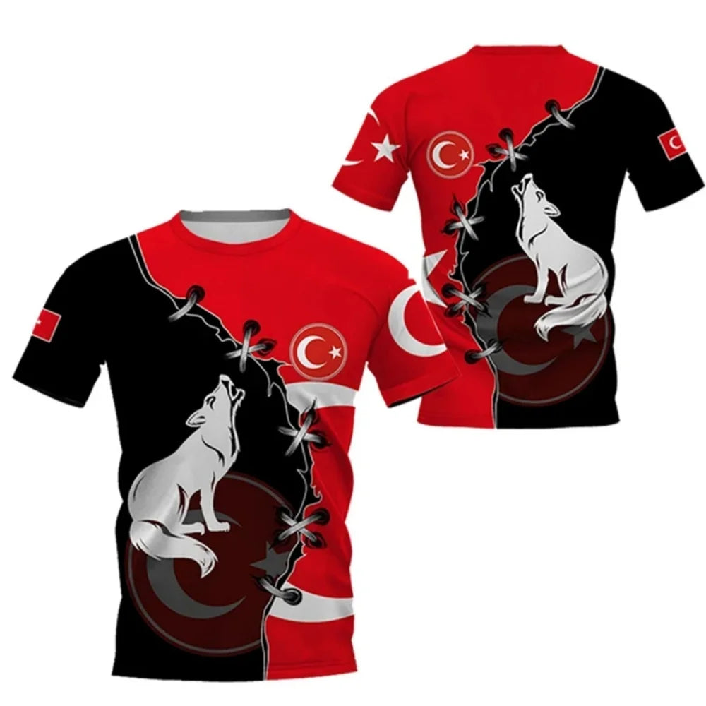 Turkey National Team Jersey - Athletic Tee with Crescent Star & Flag Patches, Ideal for Sports Fans & Patriotic Streetwear