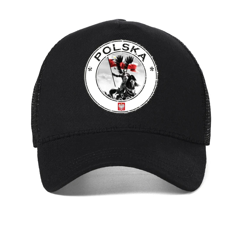 Poland Flag Graphic Mens Baseball Cap 3D Printed Summer Casual Poland Polska Husarz hat Cool Summer Mesh Trucker hats