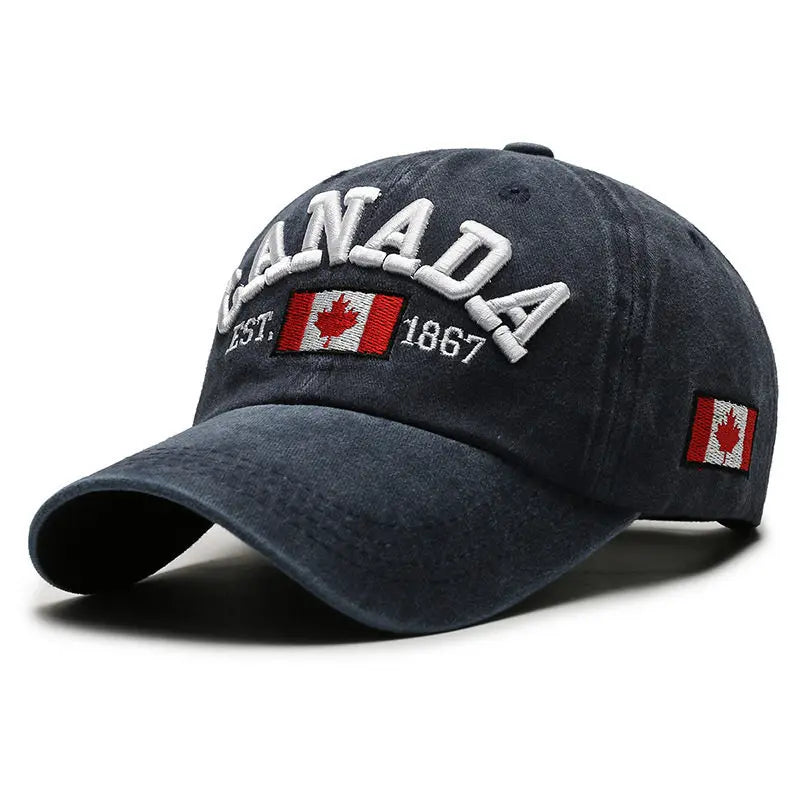 Vintage Washed Cotton Baseball Cap Men Canada Flag 3D Embroidery Dad Hat Women Retro Snapback Casquette Gorras