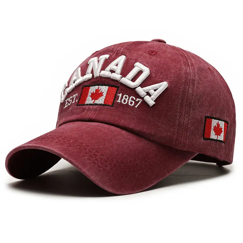 Vintage Washed Cotton Baseball Cap Men Canada Flag 3D Embroidery Dad Hat Women Retro Snapback Casquette Gorras