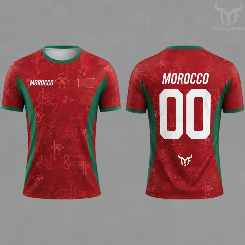 2026 Morocco Flag Print Jersey Men's Quick-Drying Breathable Sports T-Shirt Unisex Personalized Name And Number Soccer Tees