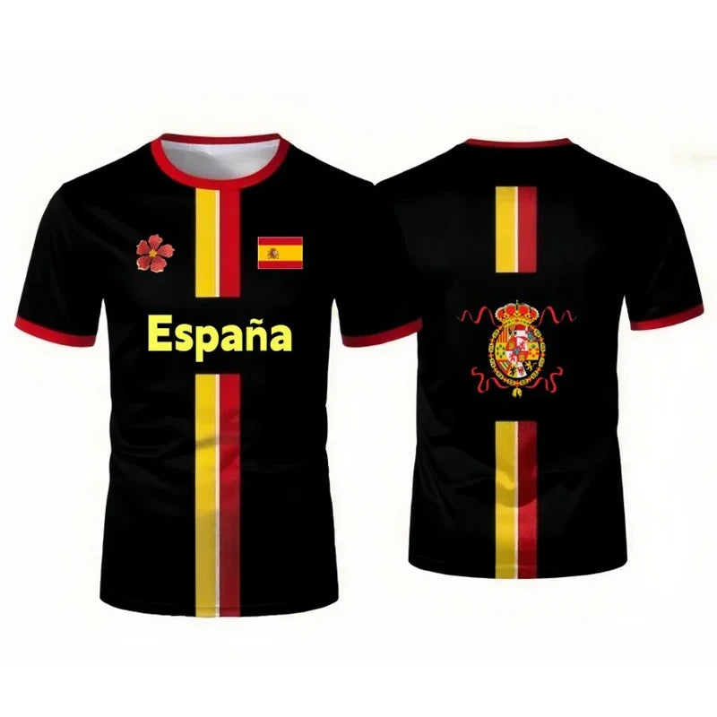 Spain Football Jerseys With Flag Graphics National Emblem T-Shirts 3D Printed Jerseys Smart Casual Wear Oversized T-Shirts