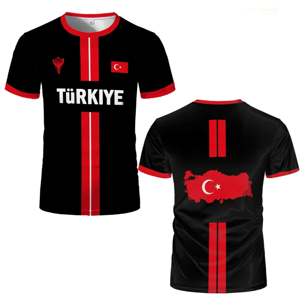 Turkey Football Jersey Breathable Quick-drying Sports Short-sleeved T-shirt Turkish Flag 3D Printed Fashion Loose Men's T Shirts