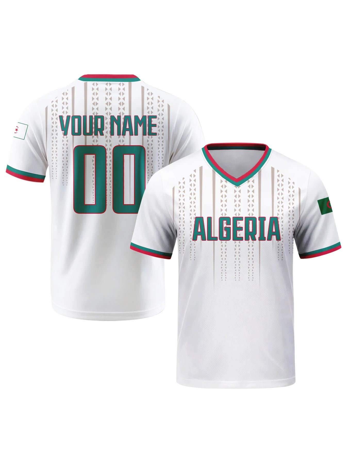 Custom Algeria Soccer Jersey Personalized with Name Number Breathable V-neck Football Team Shirt for Men Youth Women
