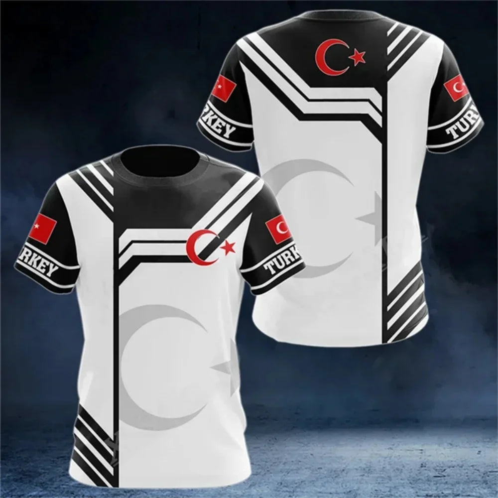 Turkey National Team Jersey - Athletic Tee with Crescent Star & Flag Patches, Ideal for Sports Fans & Patriotic Streetwear