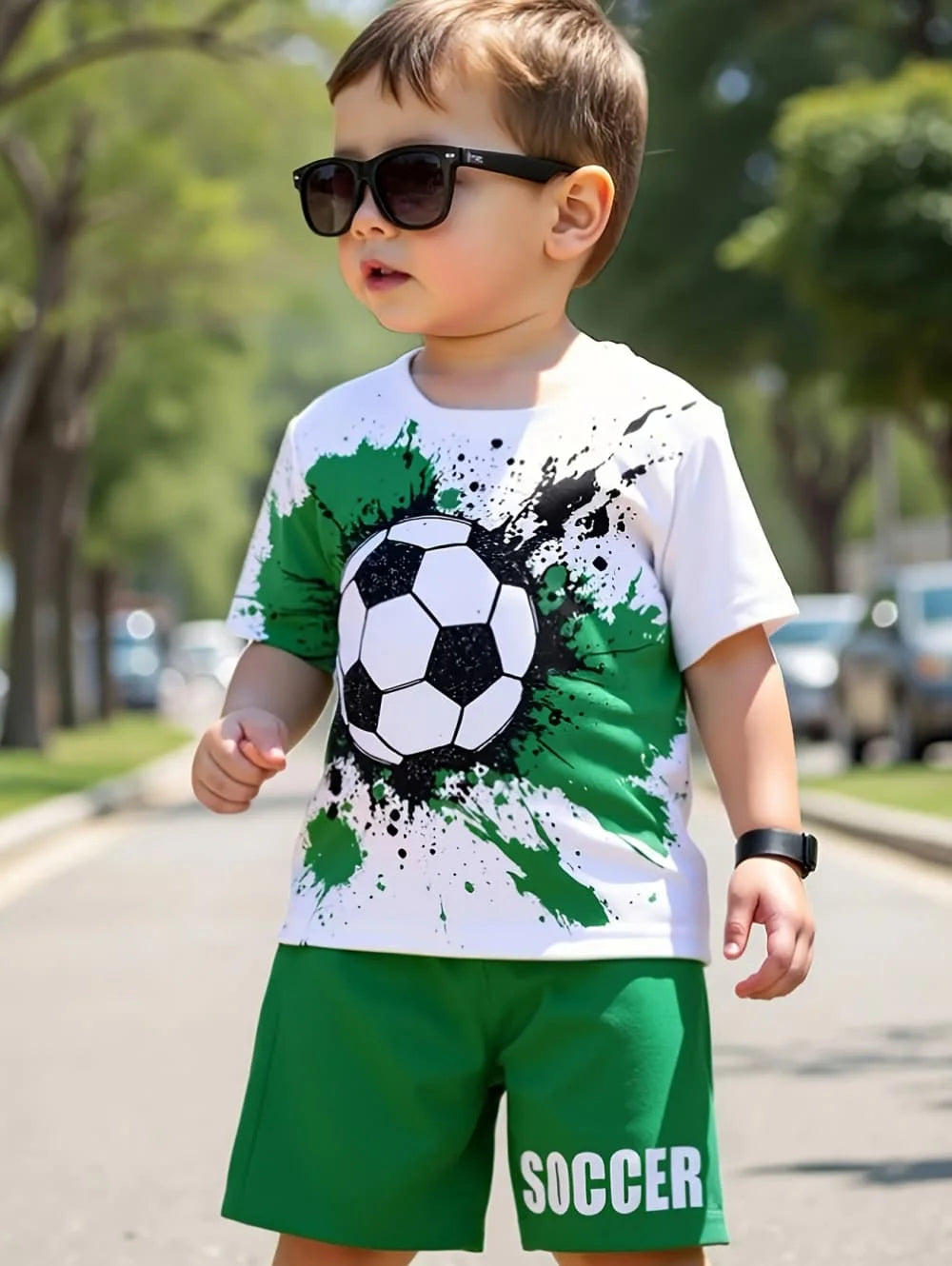 Boys Soccer Jersey Youth Football Uniform Sport Shirt Suit for Boy Summer Short Sleeve T-Shirt Shorts Training Set Birthday Gift