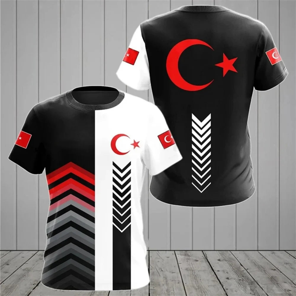 Turkey National Team Jersey - Athletic Tee with Crescent Star & Flag Patches, Ideal for Sports Fans & Patriotic Streetwear