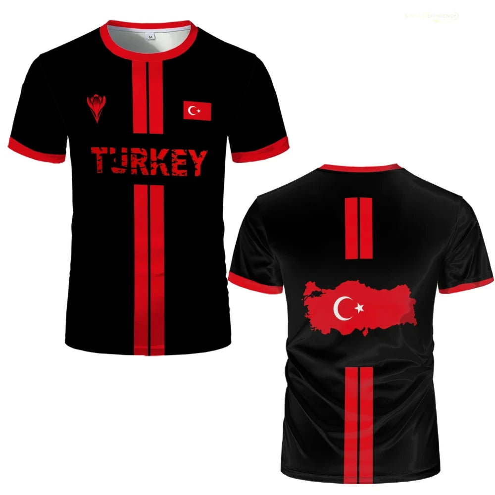 Turkey Football Jersey Breathable Quick-drying Sports Short-sleeved T-shirt Turkish Flag 3D Printed Fashion Loose Men's T Shirts