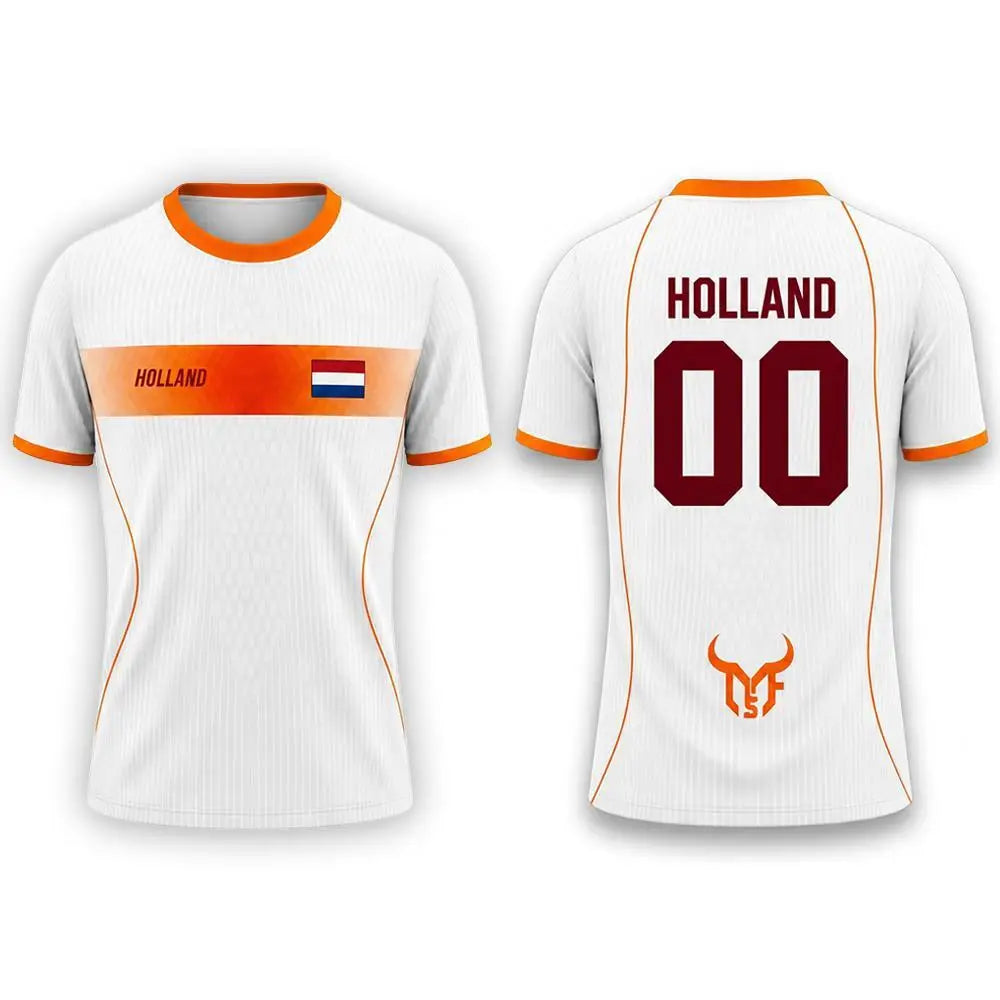 Netherlands Flag Print Football Jersey Outdoor Casual Breathable Short Sleeve Tops Summer Men Gym Sports Training Soccer T-shirt