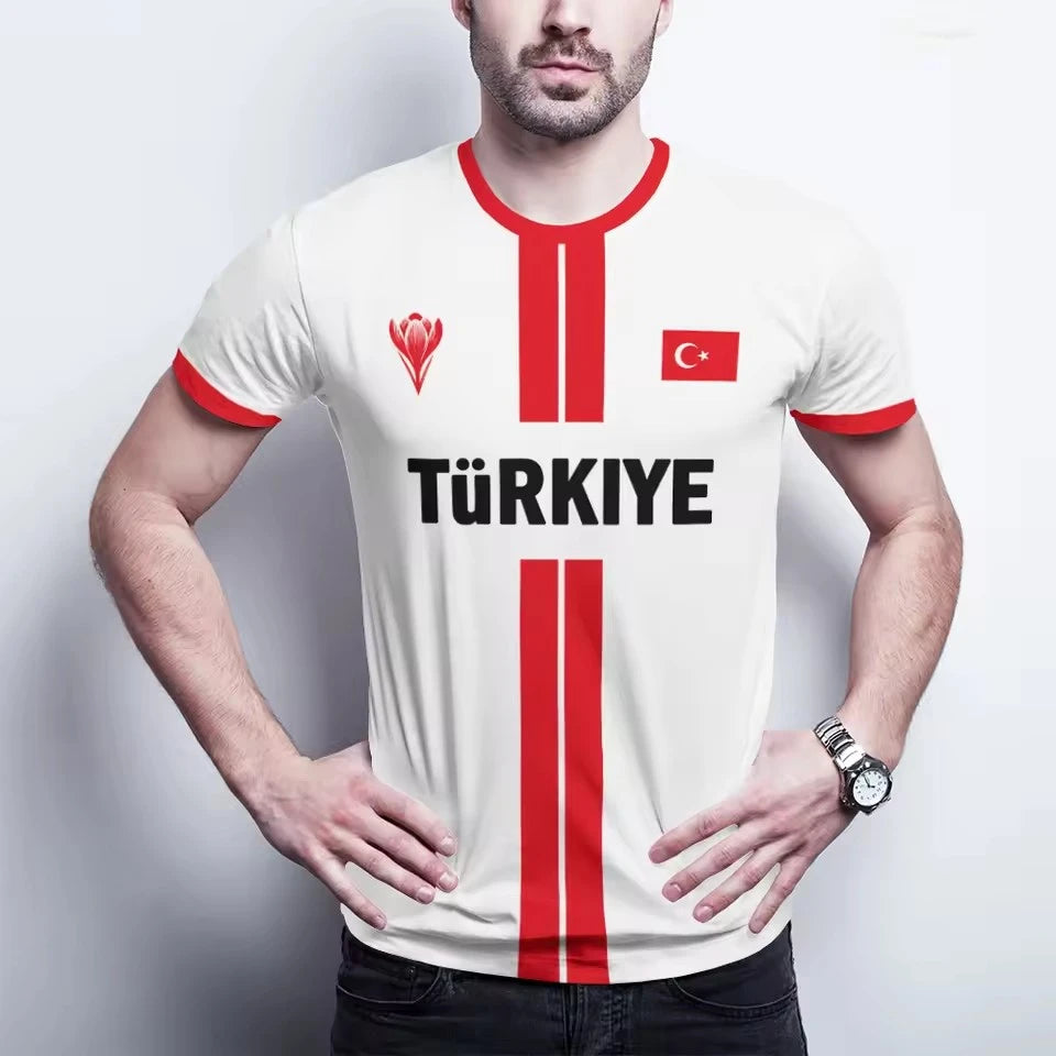 Turkey Football Jersey Breathable Quick-drying Sports Short-sleeved T-shirt Turkish Flag 3D Printed Fashion Loose Men's T Shirts