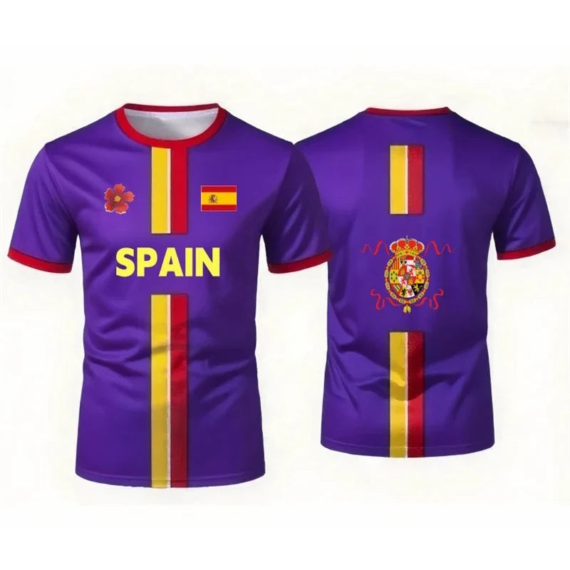 Spain Football Jerseys With Flag Graphics National Emblem T-Shirts 3D Printed Jerseys Smart Casual Wear Oversized T-Shirts