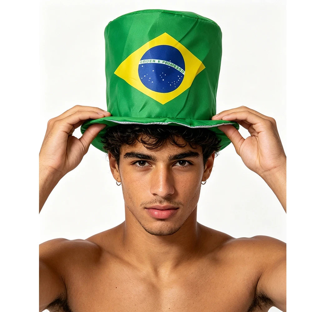 Flagnshow 100% Polyester Free Size Football Soccer Fans Brazil Flags Caps Hats