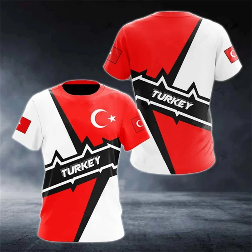 Turkey National Team Jersey - Athletic Tee with Crescent Star & Flag Patches, Ideal for Sports Fans & Patriotic Streetwear