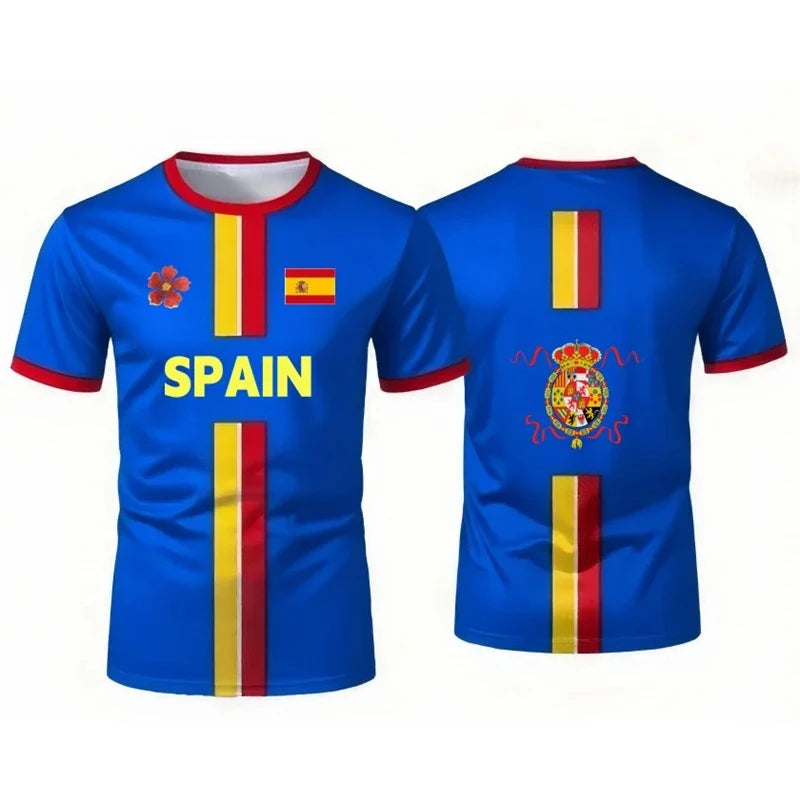 Spain Football Jerseys With Flag Graphics National Emblem T-Shirts 3D Printed Jerseys Smart Casual Wear Oversized T-Shirts